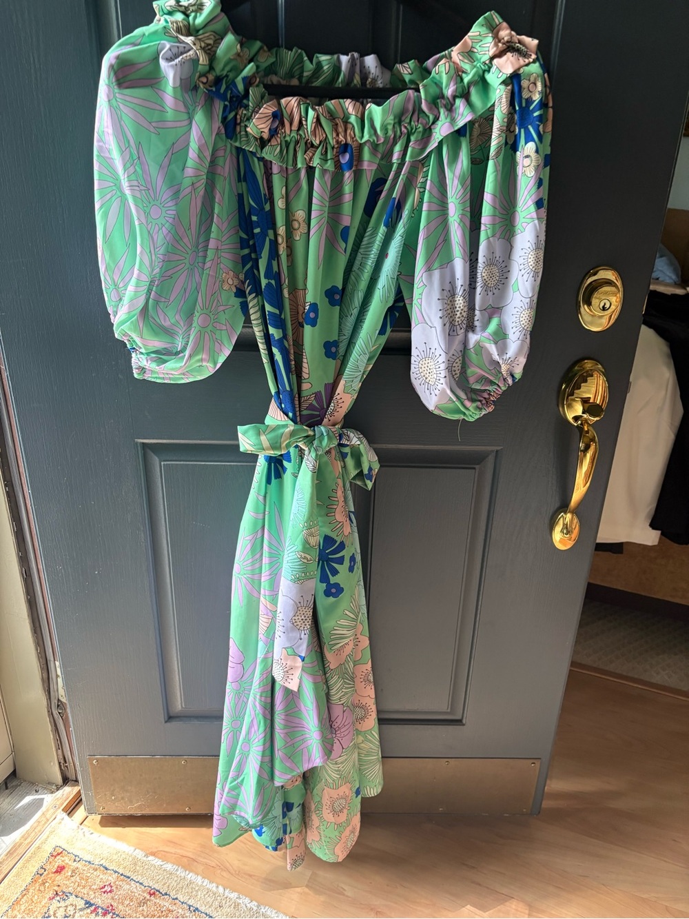 OopsCool Off-Shoulder Maxi Dress in Mint Green Floral